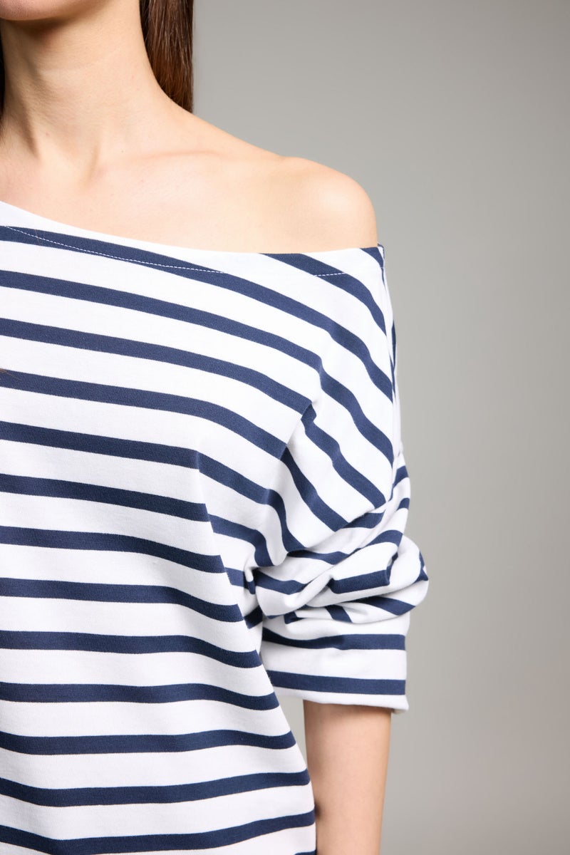 DeFacto Blue Woman Relax Fit Boat Neck Premium T-Shirt Casual - Image 4